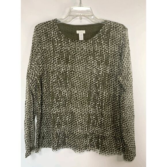 Chico's Sheer Sleeve and Sheer Polk a Dot Layered Top Size L/12 - Picture 1 of 7